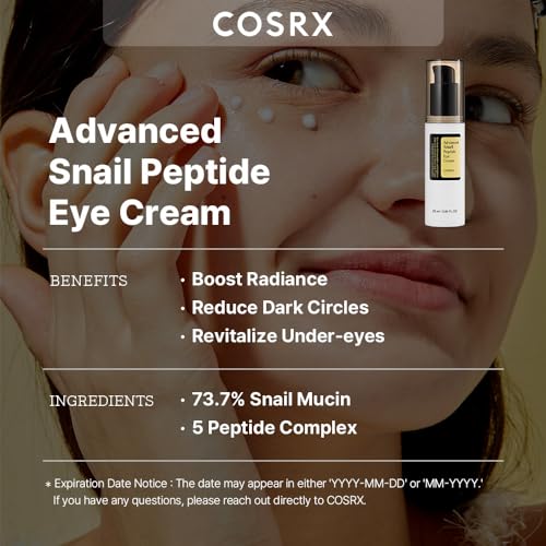 COSRX - Creme para os Olhos Snail Peptide com 73,7% de Mucina de Caracol e Niacinamida 25ml